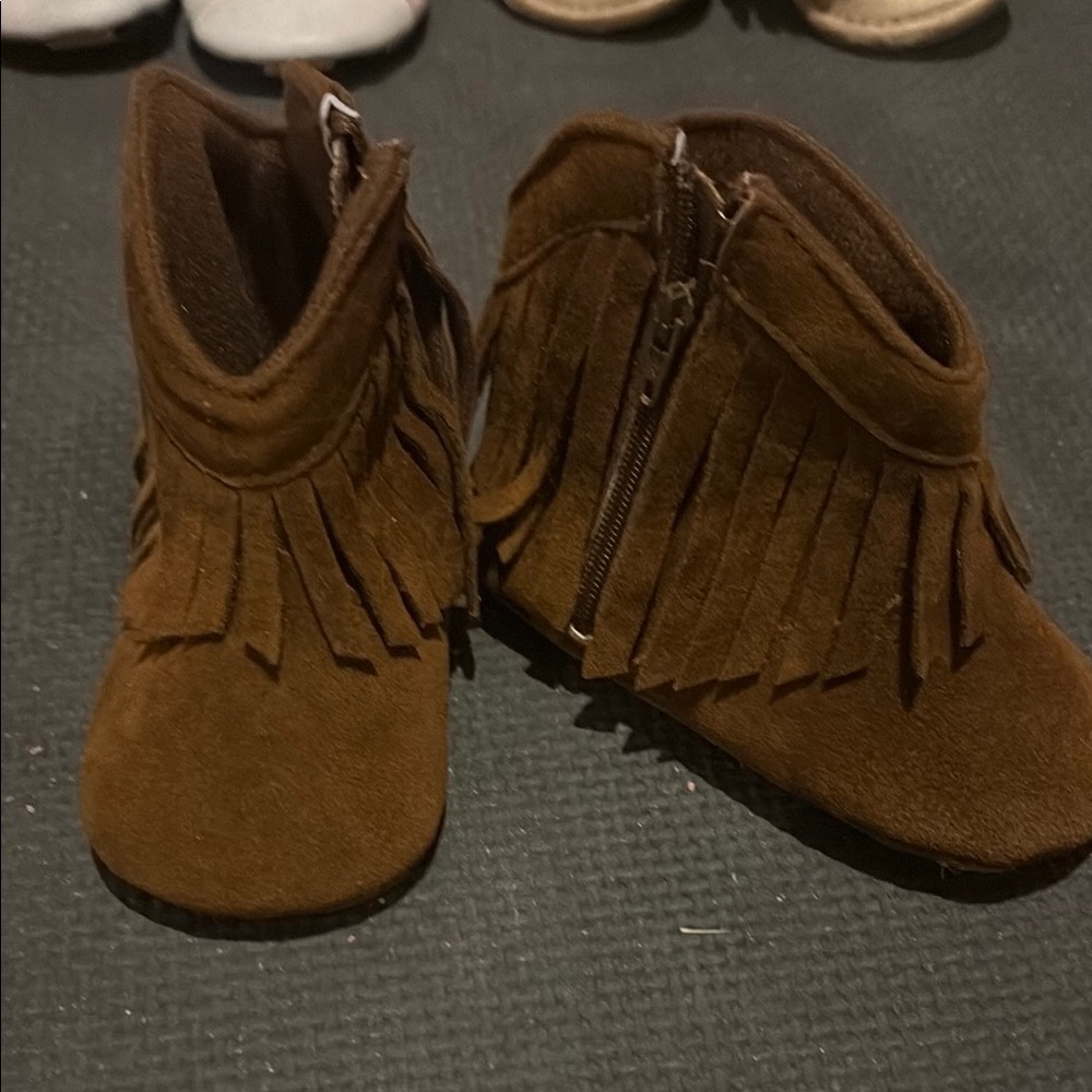 Brown Fringe Baby Boots